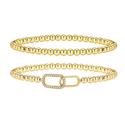 Gold Beaded Bracelets for Women 14K Gold Zirconia-square Bracelet Handmade Stackable Bracelets for Women Trendy Non Tarnish Bracelet Jewelry Gift for Womens 2Pcs (04.Zirconia-square+Beaded (Gold))