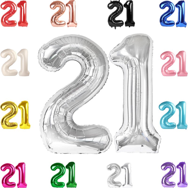 21 Balloon Number, Silver Number 21st Birthday Balloons 40 Inch, 21 or 12 Years Old Silver Birthday Decorations for Men Women Him Her, 21st Anniversary Decorations