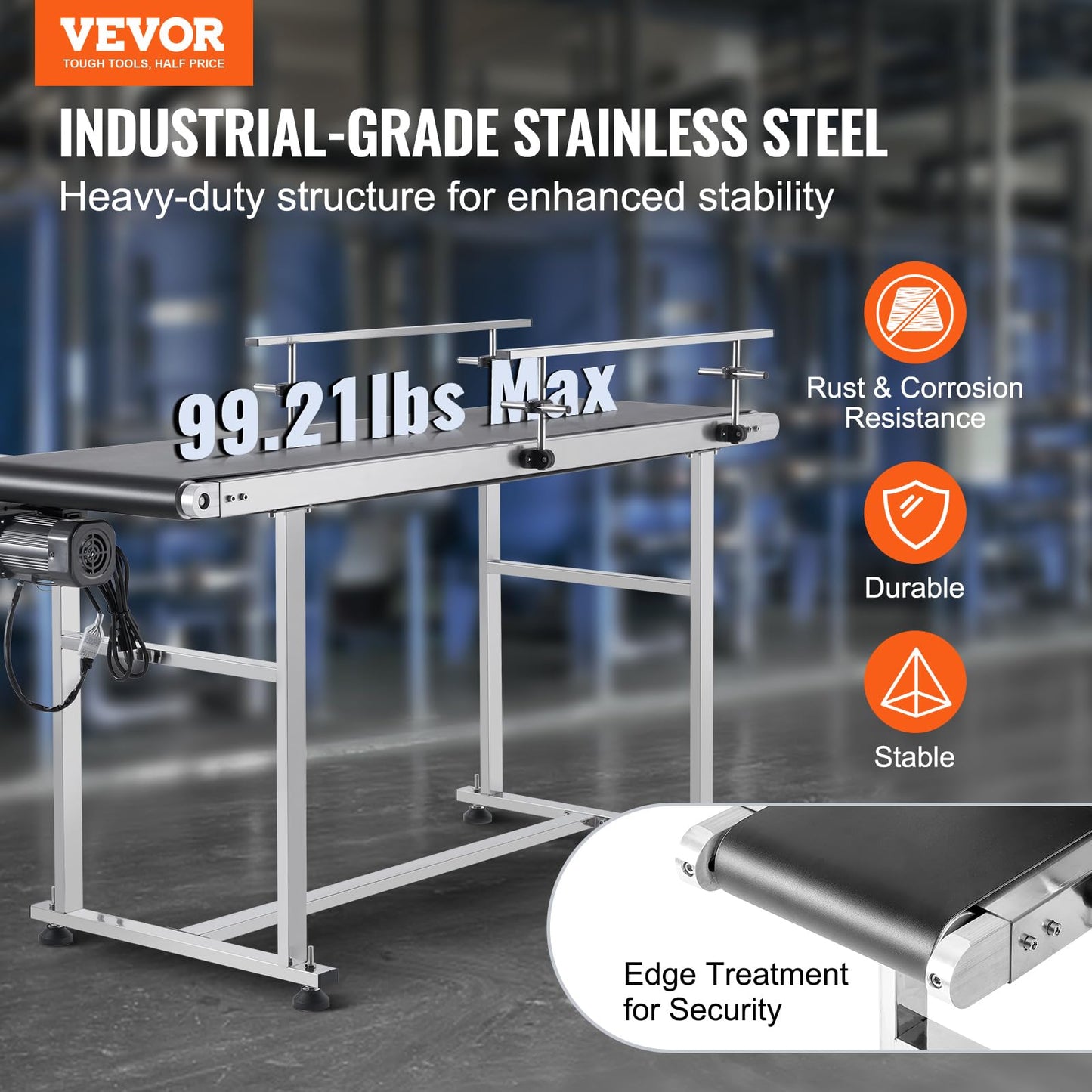 VEVOR Belt Conveyor, 59 x 15.7 inch ConveyorTable, Heavy Duty Stainless Steel Motorized BeltConveyor for Inkjet Coding Applications Powered PVCBelt Anti-Static Adjustable Speed (Double Guardrail)