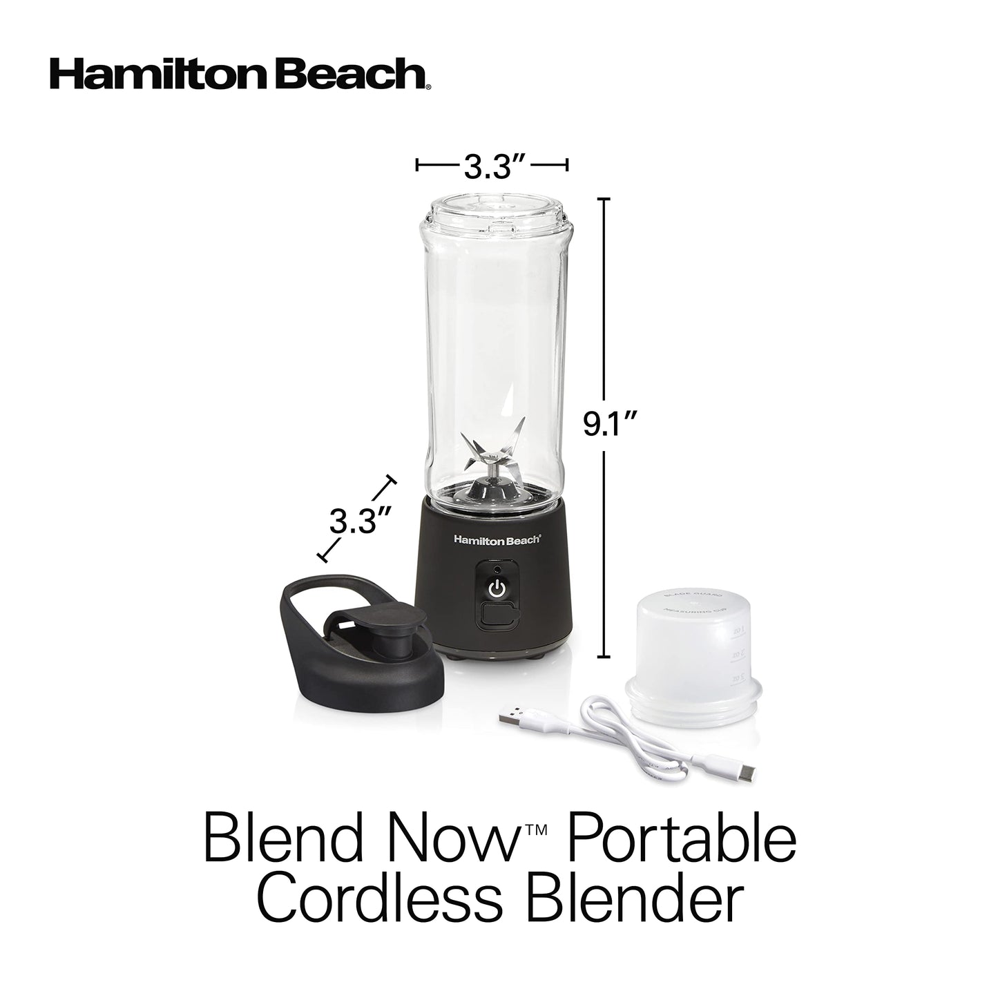 Hamilton Beach Mini Cordless Portable Personal Blender for Shakes and Smoothies, USB Rechargeable, 16 oz. Jar with Leakproof Travel Lid, 6 Stainless Steel Blades, Pink (51181)