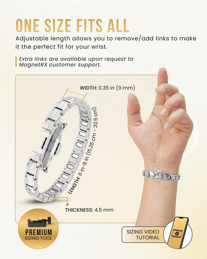 MagnetRX® Magnetic Bracelets for Women - EllipseMAX 5X Strength 5,000 Gauss Magnets - Designed in USA & PATENT PENDING - Premium Titanium Womens Magnetic Bracelet & Adjustable Length (Silver)
