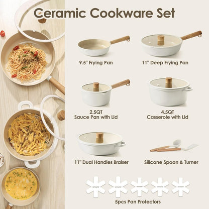 SENSARTE 17Pcs Ceramic Nonstick Cookware Set Non-toxic Healthy Pots and Pans Set Ceramic Kitchen Cooking Frying Pans with Stay-cool Handle, PFAS/PTFE/PFOA Free, Dishwasher Safe, Induction Compatible