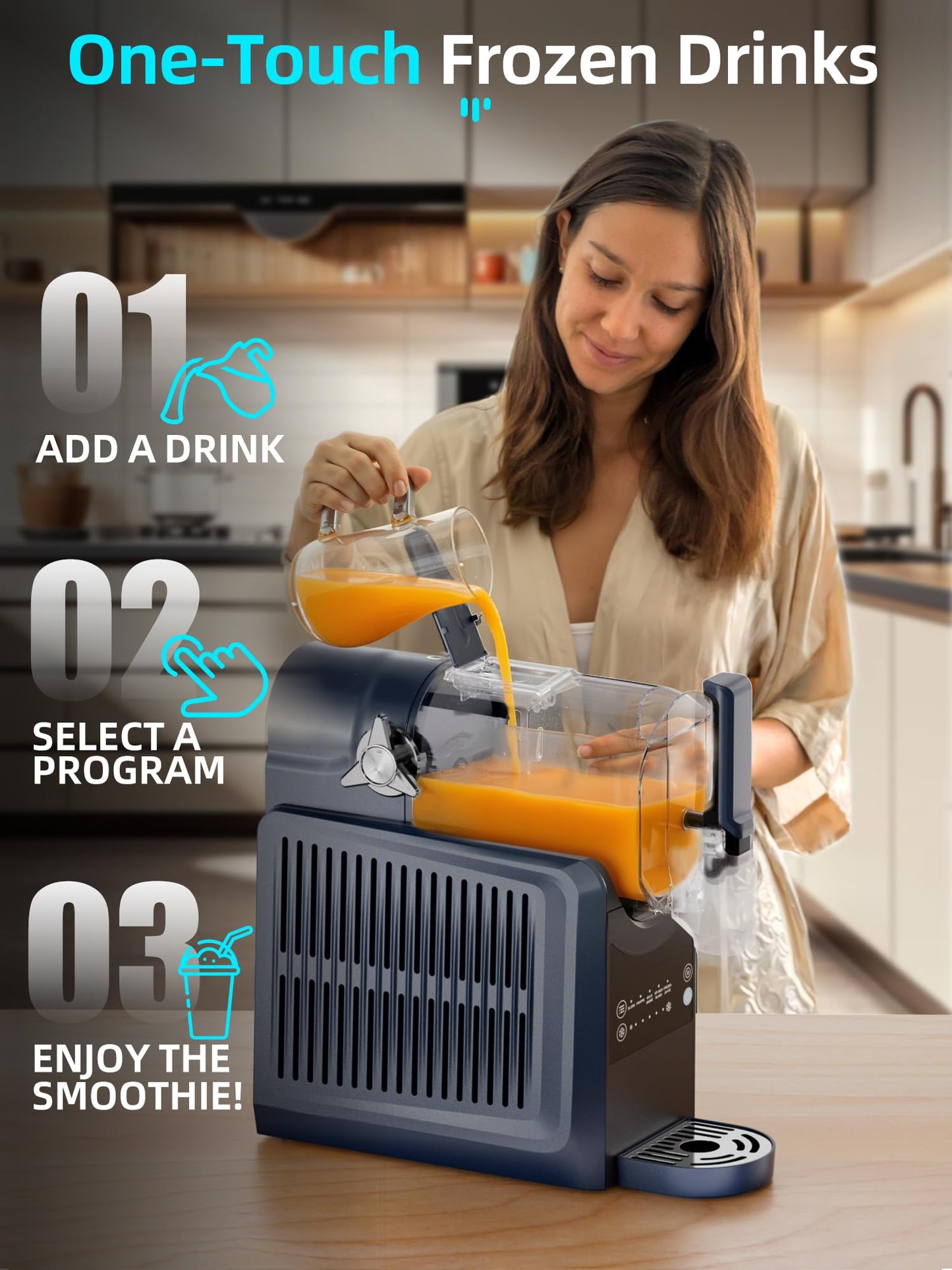 VNN Slushie Machine - 92 oz Slushy Machine for Home No Ice Needed, Frozen Drink & Slushie Machine, 5 Preset Programs, Auto-Clean, Suitable for Margaritas, Smoothies, Milkshakes, Blue
