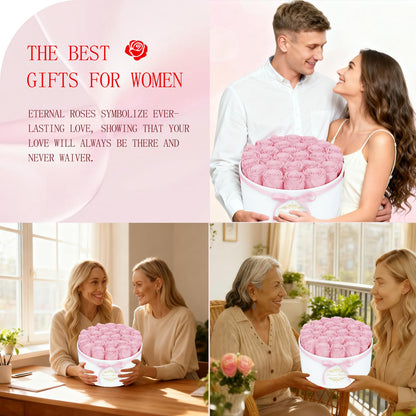 27 Forever Flowers in a Luxury Suede Box, Preserved Roses Birthday Gifts for Women, Romantic Anniversary Wedding Gifts for Women Her Girlfriend Wife Pink