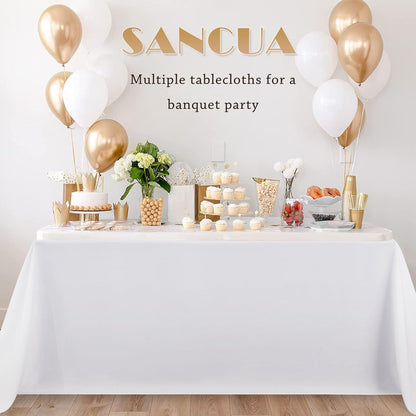 sancua 6 Pack White Tablecloth 90 x 156 Inch - Rectangle Table Cloth for 8 Feet Tables Stain and Wrinkle Resistant Washable Polyester Table Cover for Dining Wedding Banquet Party Buffet Restaurant