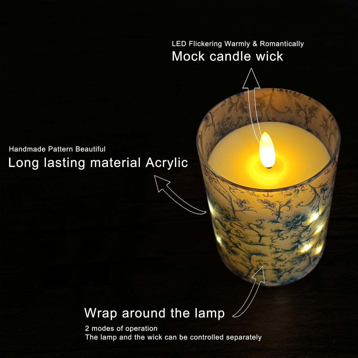 NjaoHoo Floral Flickering Flameless Candles, Recessed String Light LED Candles 3D Wick Acrylic Battery Operated LED Pillar Candles with Remote and Timer for Spring Decor Set of 3(Cute Floral)