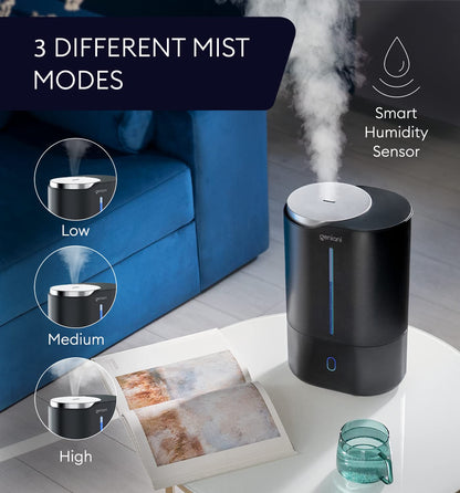 GENIANI Ultrasonic Cool Mist Humidifier for Bedroom, Large Rooms, Home, 4L - Easy Fill & Clean Humidifier for Plants w/Auto Shut-off, 40H Runtime - Quiet, Top Fill Air Humidifier