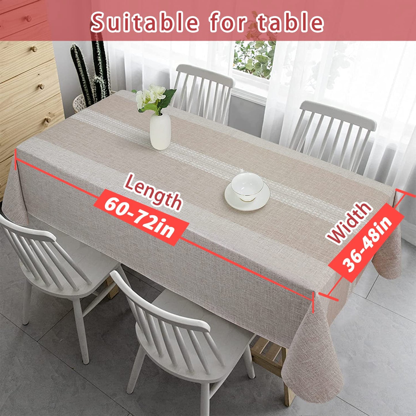 Vonabem 100% Waterproof Rectangle PVC Tablecloth, Vinyl Table Cloth Cover Oil Proof Spill Proof Wipeable Table Cloths for Indoor and Outdoor Use(Brown,60X84IN)