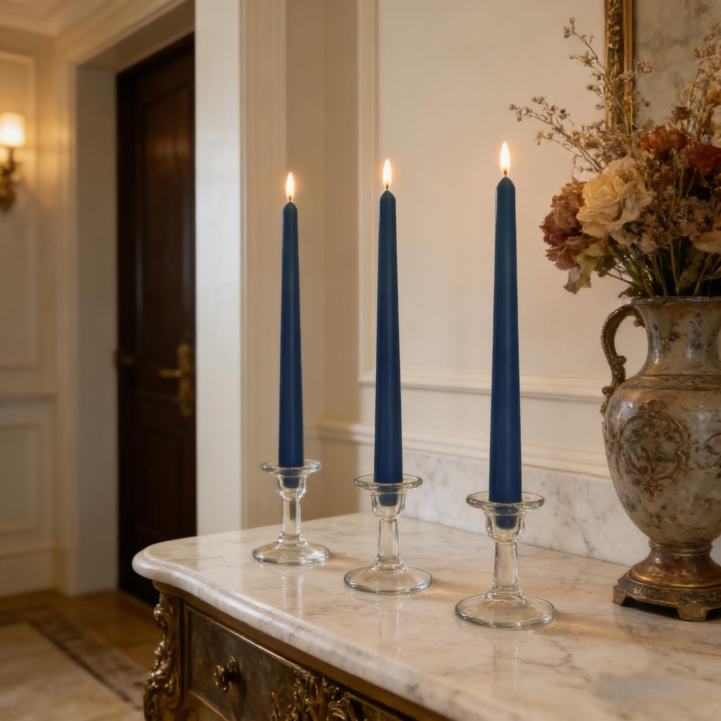 Navy Blue Taper Candles for Home Decoration, 20 Pack 10 Inch Unscented Dripless Candlesticks for Dinner Party