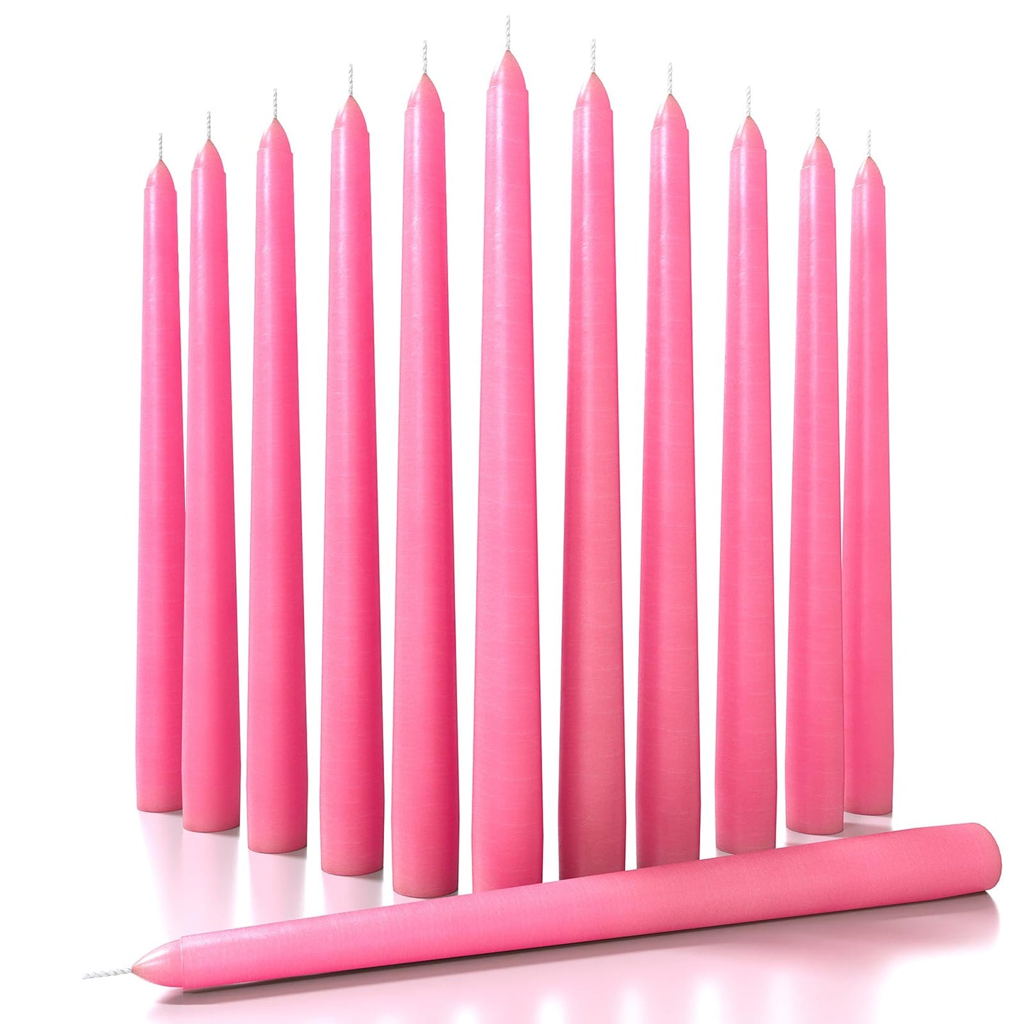 CANDWAX Pink 10 inch Taper Candles Set of 12 - Unscented Smokeless Dripless Pink Candlesticks - Perfect as Easter Candles and for Holidays, Ordinary Dinners and Special Occasions - Tall Candle Sticks