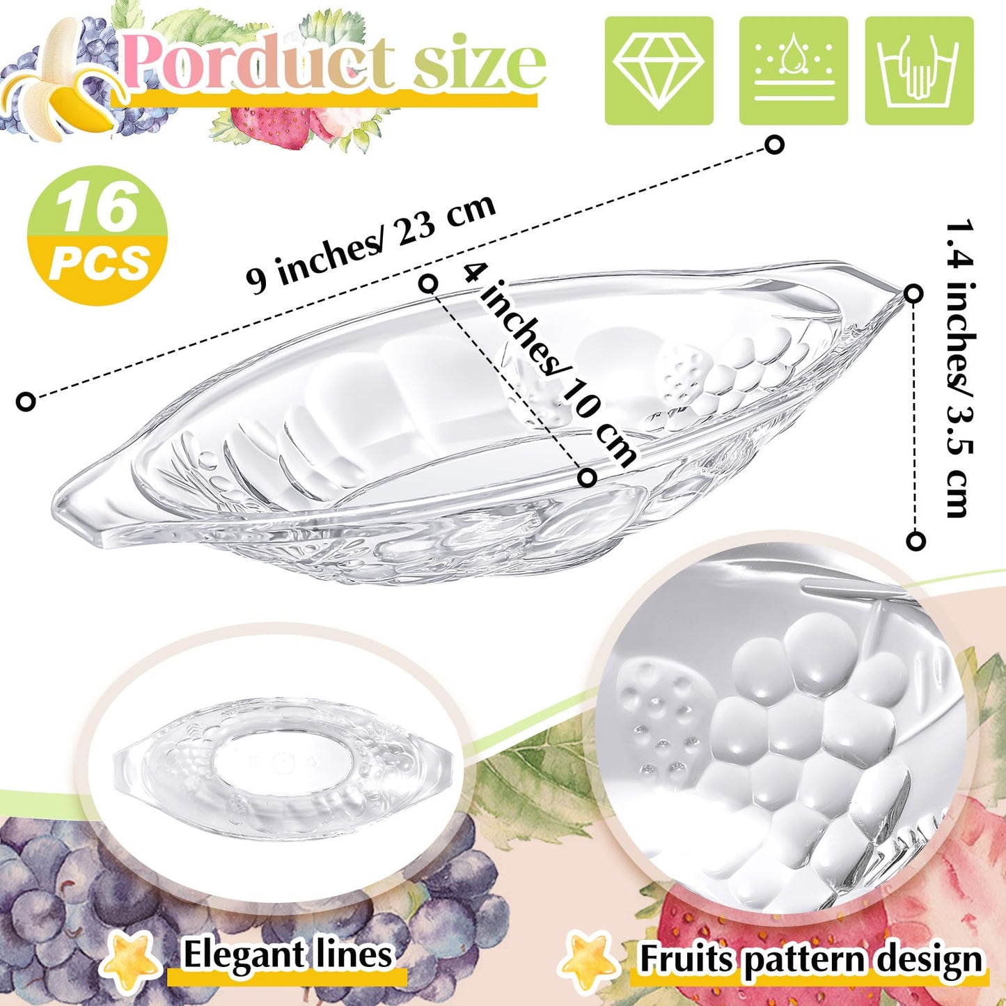 Bokon 16 Pack Banana Split Dish 8 oz Ice Cream Dishes Acrylic Banana Split Bowls Clear Banana Split Boat Plate Serving Dish for Kitchen Yogurt Fruit Snack