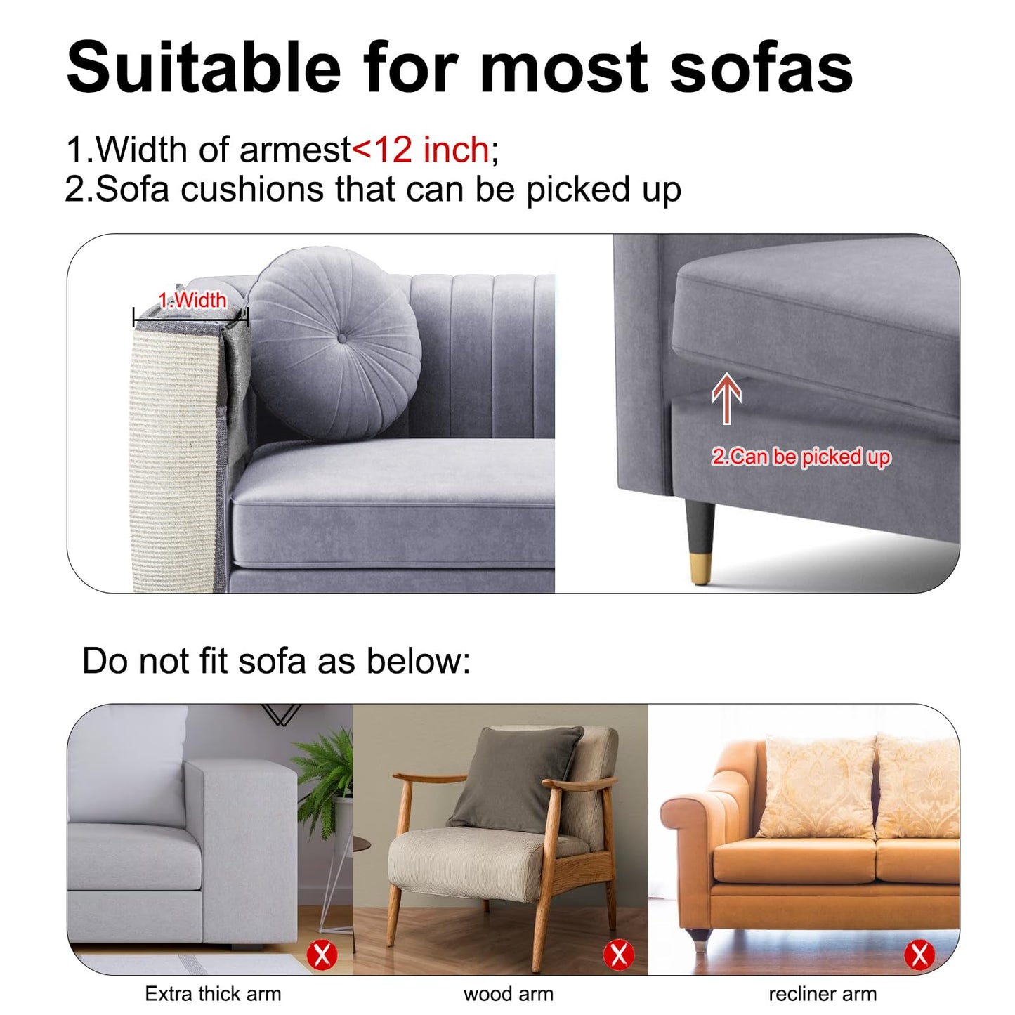 Upgraded Cat Scratch Furniture Protector,Cat Scratch Sofa Arm Sheild with Large Size Natural Sisal for Protecting Couch Sofa Chair Furniture (Light Grey, Left Hand)