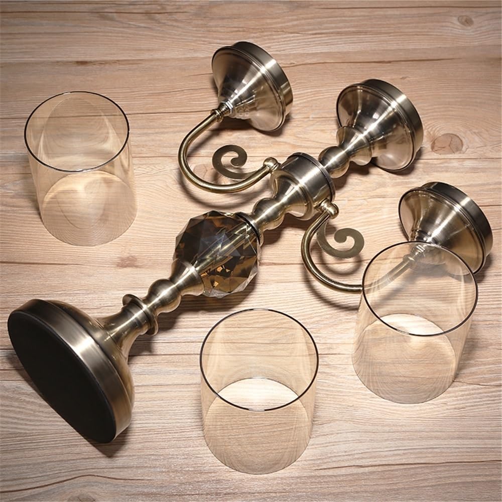 Candlestick Holders Retro Metal Glass Three-Head Candlestick Light Luxury Home Decoration Ornaments Candle Holder Candle Holders(Large)