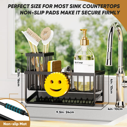 Taugast Sponge Holder for Kitchen Sink,Smiley Face Sink Caddy with Removable Brush Holder,Self-Draining Sponge Caddy for Sponge,Soap,Dish Brush,Scrubber,Kitchen Essentials and Gadgets