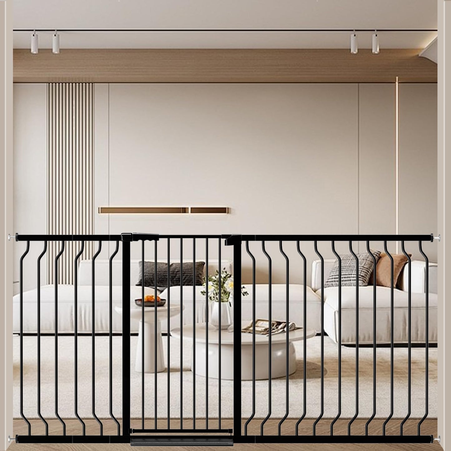 ALLAIBB Black 40.55" Extra Tall Wide 57.48-73.62" Baby Gate Pressure Mounted Walk Through Child Kids Safety Toddler Tension Pet Dog Gates with Extension for Doorways Kitchen