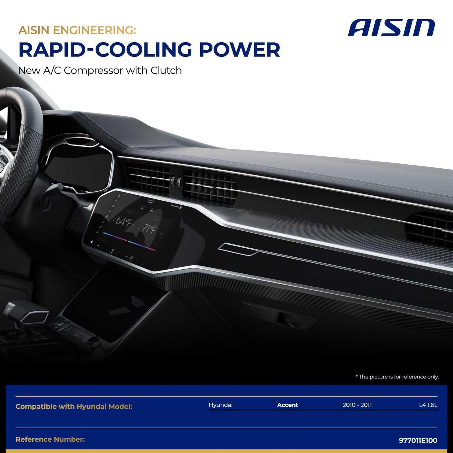 AISIN AFTERMARKET ACCHY-00943 Air Conditioner AC Compressor - Compatible with Hyundai Accent 2010-2011 1.6L - with 4-Pulley Groove, with Clutch