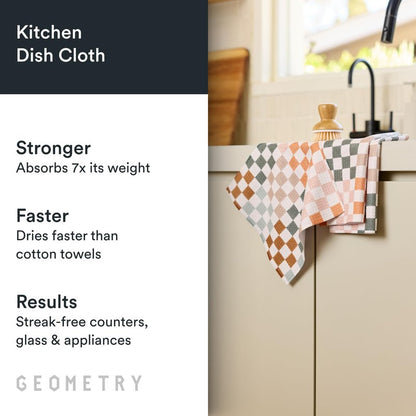 GEOMETRY Kitchen Dish Cloths - Quick Dry Dishcloths for Kitchen - Premium Dish Rags with Geoweave - 3-Pack Set Autumn Checkers