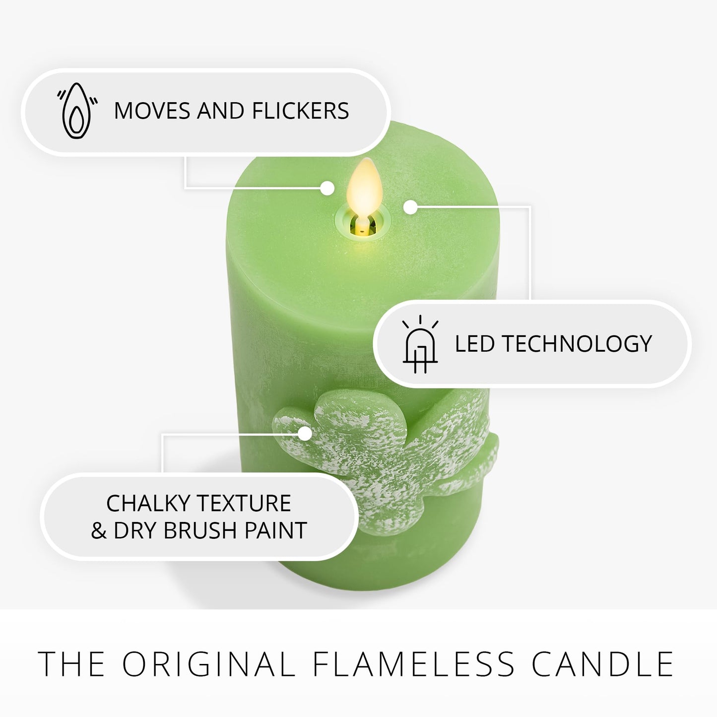 Luminara Lucky Green Shamrock Pillar Candle - Flickering Real-Flame Technology - Flameless LED - Remote Ready - St. Patrick's Day - 3.4" x 6.5"