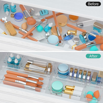 WOWBOX Clear Drawer Organizer Set - 6 Pack Acrylic Storage Trays for Makeup, Jewelry & Office Supplies