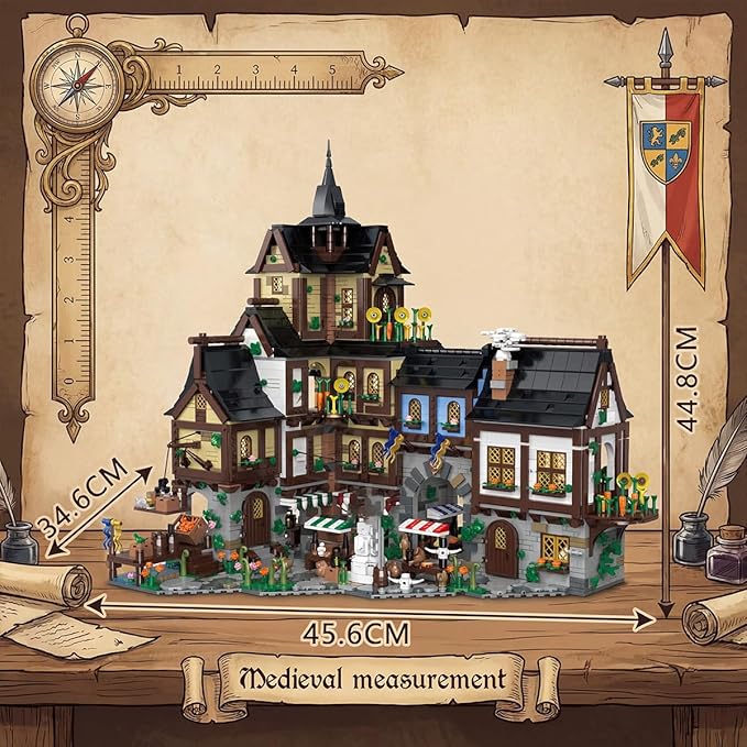 Medieval Town Center Building Set for Adult Architecture Viking Village Town Center Building Block House Collection Toy Creative Present for Adults and Teen(3867PCS)