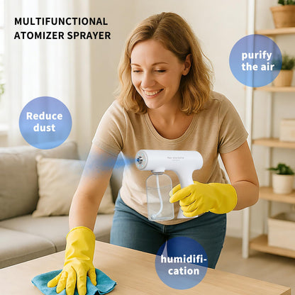 ULV Electrostatic Nano Mist Sprayer with Blue Light, 350ml Cordless Handheld for Home Car Office Salon Multi-Surface Cleaning (N9S White)