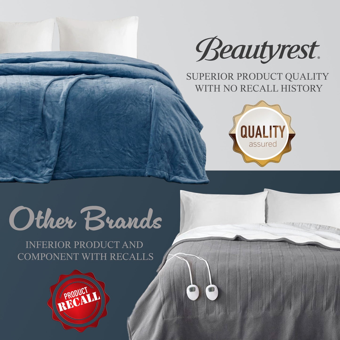 Beautyrest Heated Electric Blanket for Cold Weather, Fast Heating Heated Blanket, Auto Shut Off, Virtually Zero EMF, Multi Heat Setting, UL Certified, Sapphire Queen (90 inx84 in)