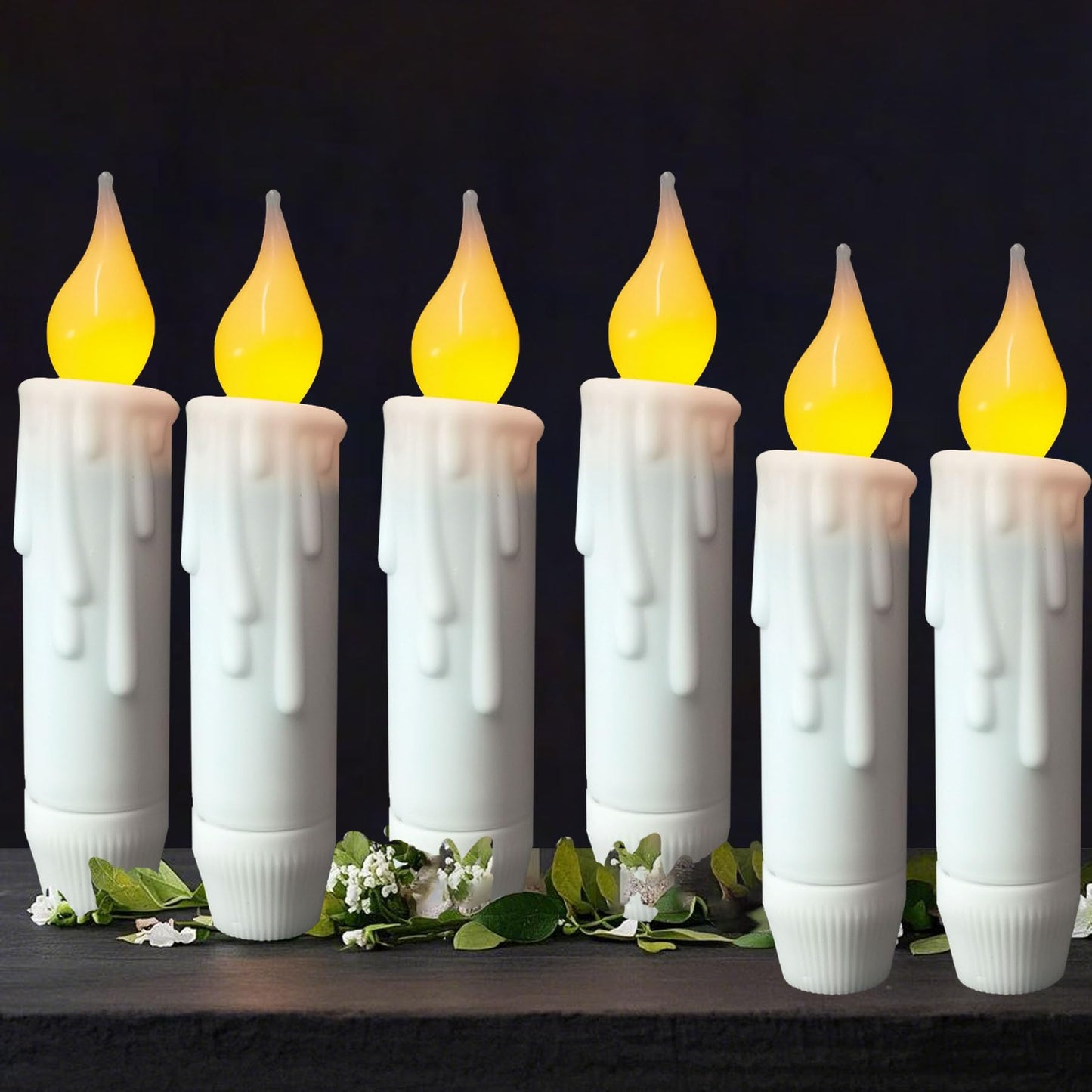 LINCOUNTRY. Battery Opererated Short Taper Candles with Auto Timer,Led Flameless Taper Candles Flickering Flame White Plastic LED Candlesticks, 4.65 Inch Home Christmas Halloween Wedding Decor, 6 pcs