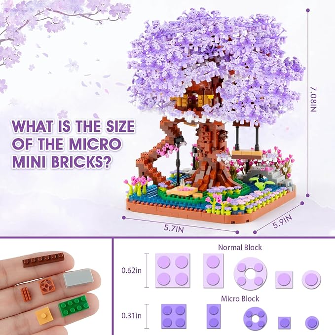 Cherry Blossom Bonsai Tree Building Set Flowers Tree House Model Sets for Adults 2200Pcs Micro Bricks Collectible Creative Gifts for Adults Girls Boys 14+