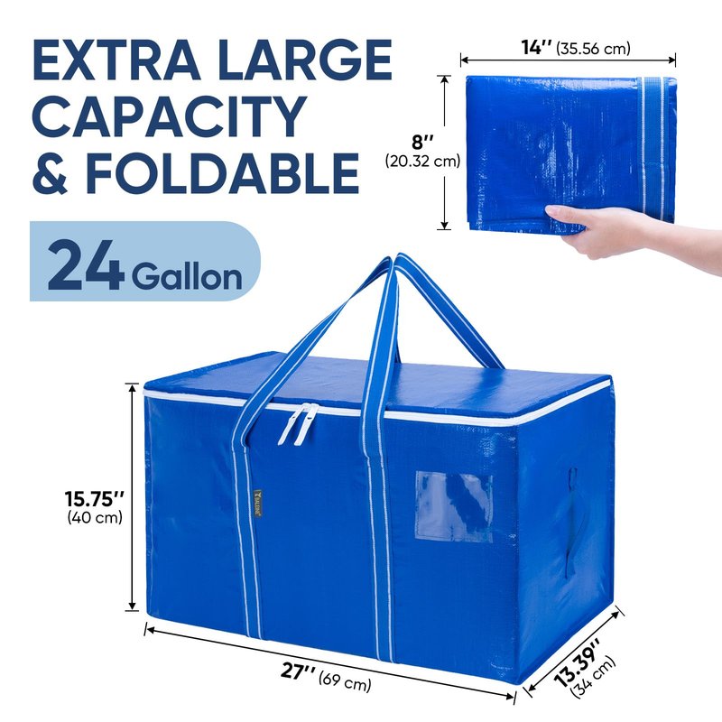 BALEINE 8-Pack Oversized Moving Bags with Reinforced Handles, Heavy-Duty Storage Tote for Clothes, Moving Supplies (Royal Blue, 8-Pack)