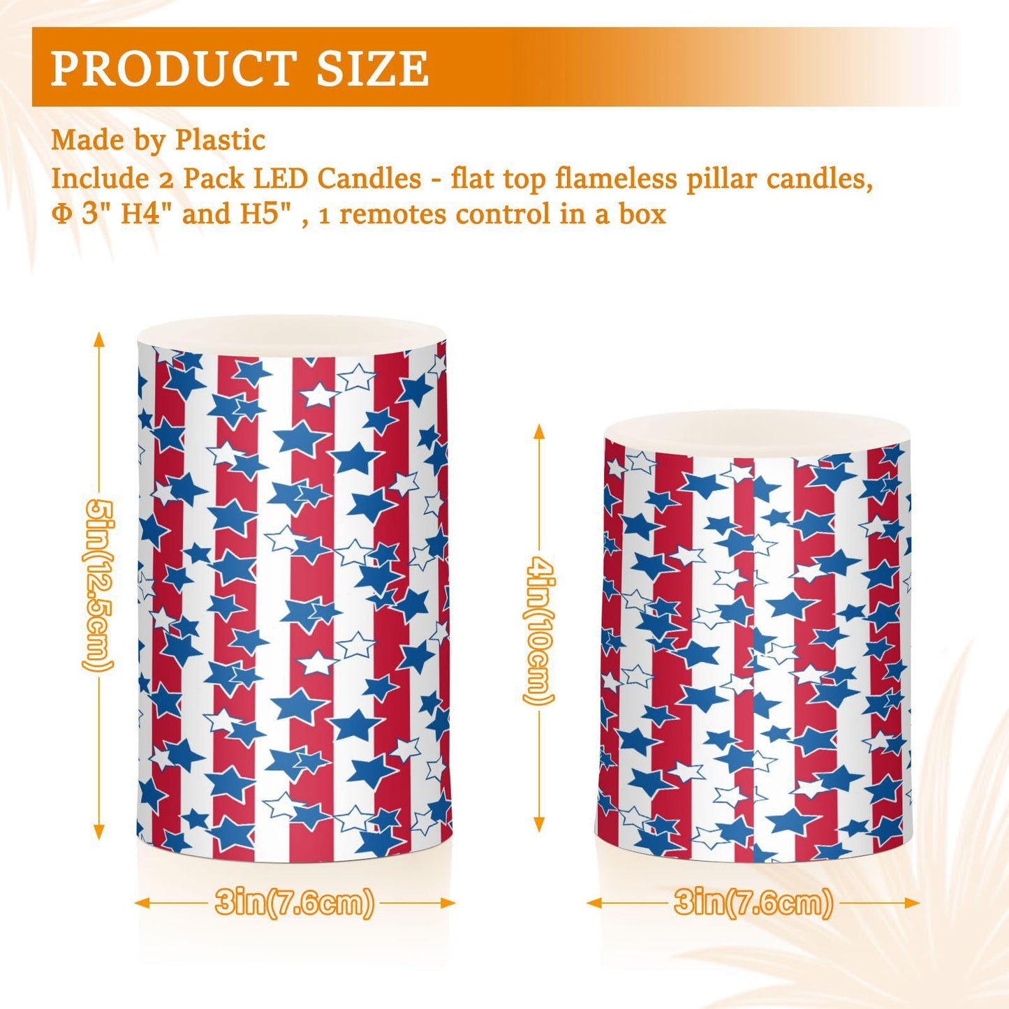 American Flag USA 4th July Red White Blue Star Stripe Flickering Flameless Candles Battery Operated Remote Timer,Tea Light Candles LED Pillar Votive Candles set of 2 for Outdoor Indoor Decoration