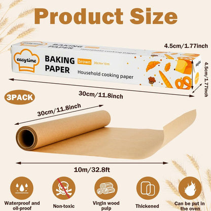 DTFMZOV 12in x 98ft Unbleached Parchment Paper for Baking, High Temperature Resistant Parchment Paper Roll, Non-Stick Greaseproof Baking Paper for Cooking Grilling Air Frying (Brown, 12in x 98ft)