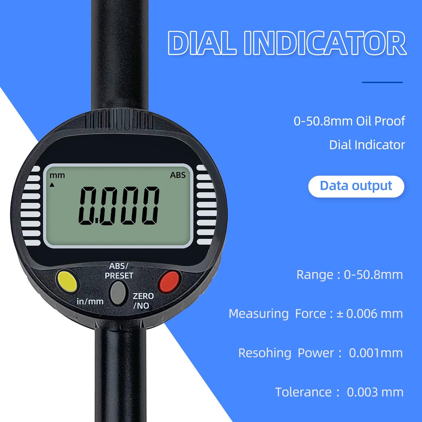 Digital Dial Gauge,with A Range of 50.8mm/2 in,Dlectrical Digital Indicator Graduation of 0.001mm,Metric and Imperial Measure Tool.Electronic Dial Gauge for Bearing Measurement and CNC Machine
