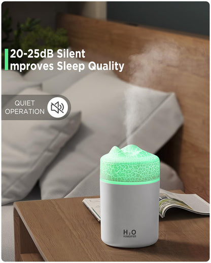 Portable Mini Humidifier, Colorful, Cool Mist, USB Powered. Perfect for Bedroom, Office & Car (300ml, White)
