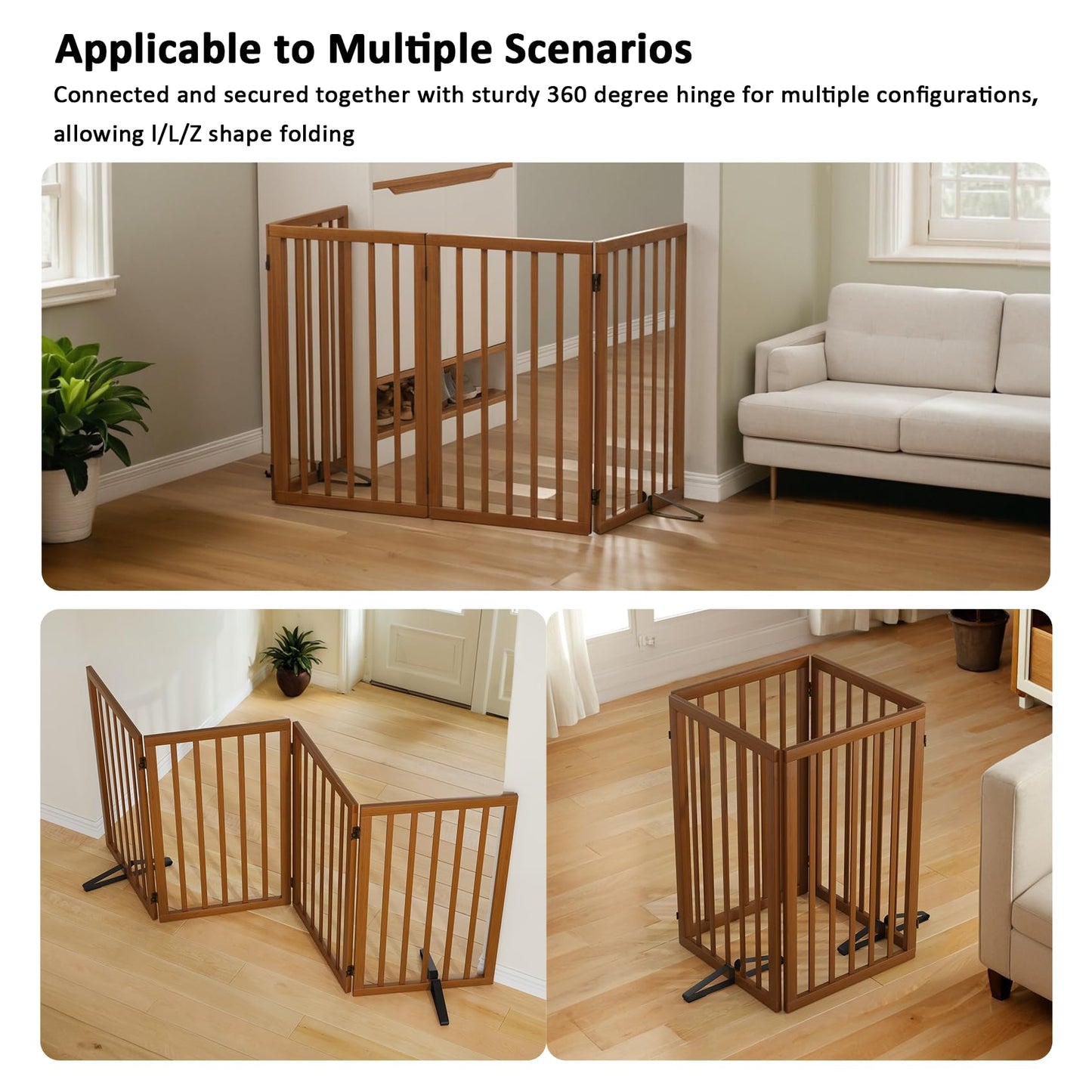 Mino Kesper Dog Gate 32" Tall Foldable Dog Gate for Doorways Freestanding Pet Gate for Dogs Indoor (Walnut, 4 Panel)