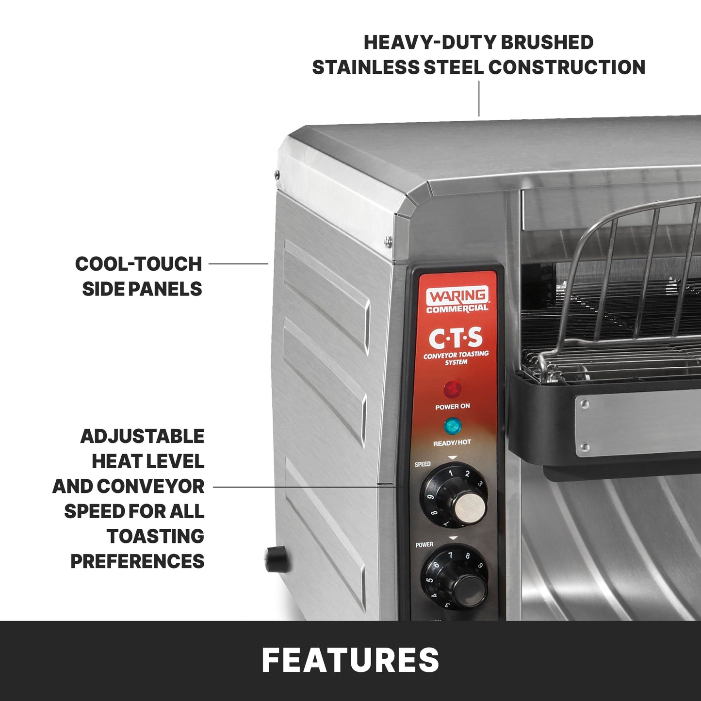 Waring Commercial Heavy-Duty Conveyor Toaster, 1000+ Slices per Hour, Stainless Steel Construction, for Cafes & Restaurants, NSF Certified, 208V, CTS1000B