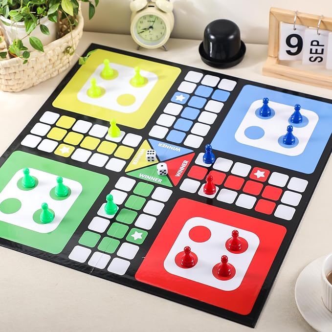Soulchen Ludo Board Game Set Foldable Game Board with 16 Colorful Pawns Dice Cup 2 Dice &amp Storage Box Family for Travel Party Events or Family Gatherings