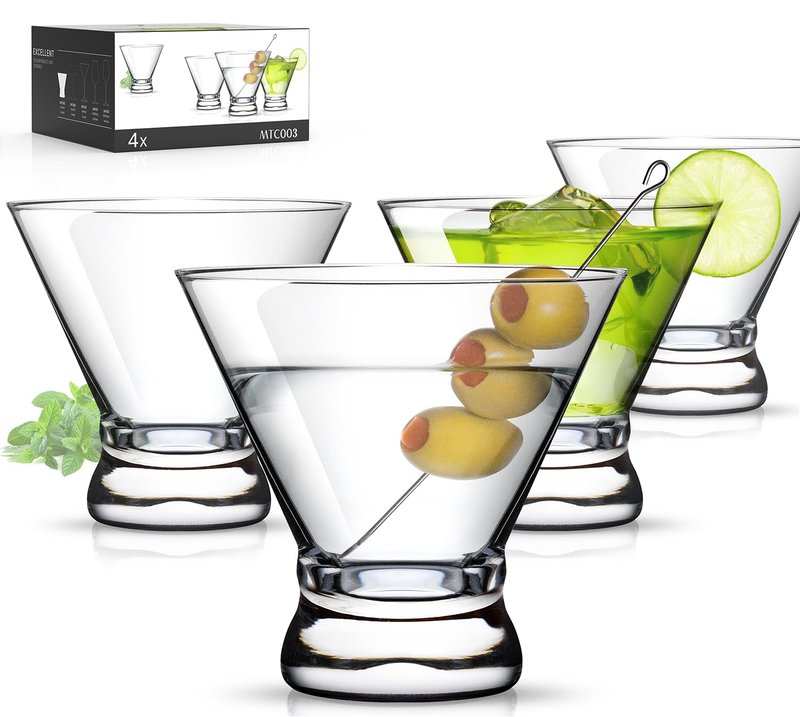 LUNA & MANTHA Martini Glasses Set of 4, Stemless Martini Cocktail Glasses for Margarita, Manhattan, Cosmopolitan, Home Bar, Evening Parties, Birthdays, Housewarming Gift, Crystal Clear 8 OZ