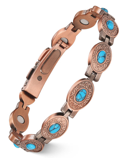 Feraco 99.99% Pure Copper Bracelets for Women, Ultra Strength Magnetic Bracelet with 3800 Gauss Magnets & Natural Turquois, Adjustable Jewelry Gift