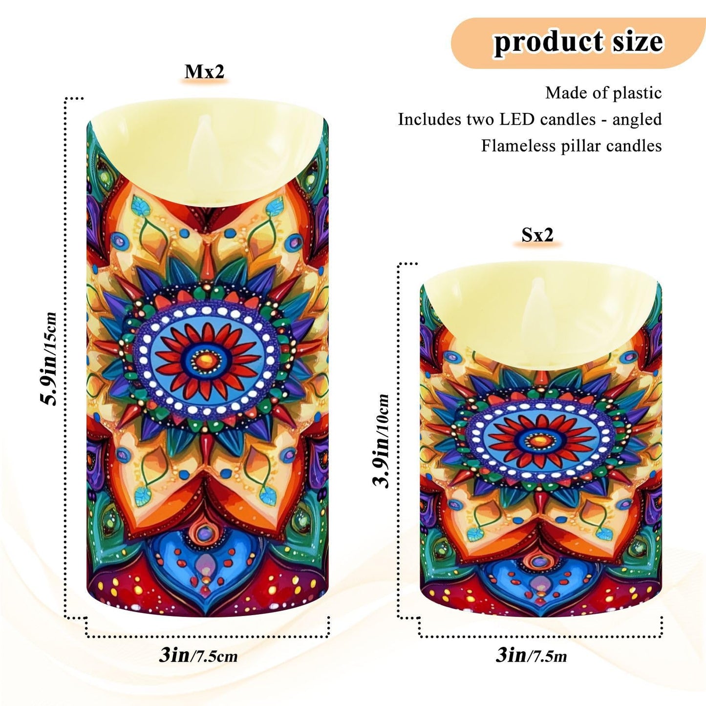 Gravopti Mandala Pattern 2 Pack Flameless LED Pillar Candles with Remote & Timer, Battery Operated, Flickering Wax Candle for Wedding, Romantic Home & Party Decor