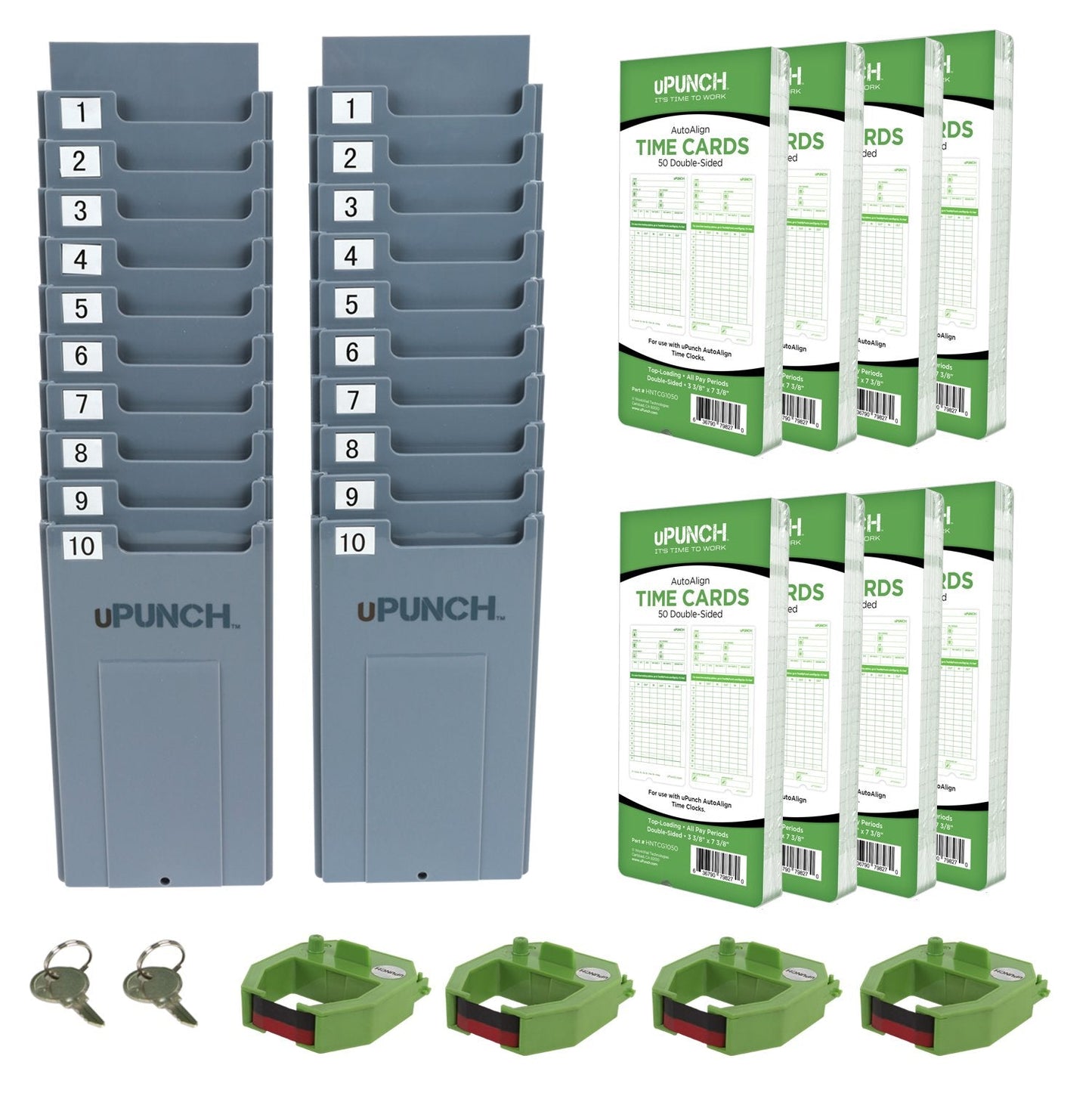 uPunch HN3540 Complete Small Business Start-Up Kit: AutoAlign Time Clock System with 400 Time Cards, 4 Ribbons, and 2 Racks