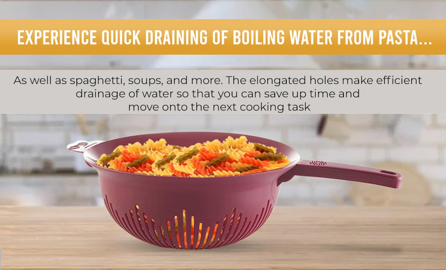 YBM Home 9.75 Inch Plastic Strainer Colander with Long Handle – Made of Food Safe BPA-Free Plastic - Use for Pasta, Noodles, Spaghetti, Vegetables and More 31-1130-white (1, White)