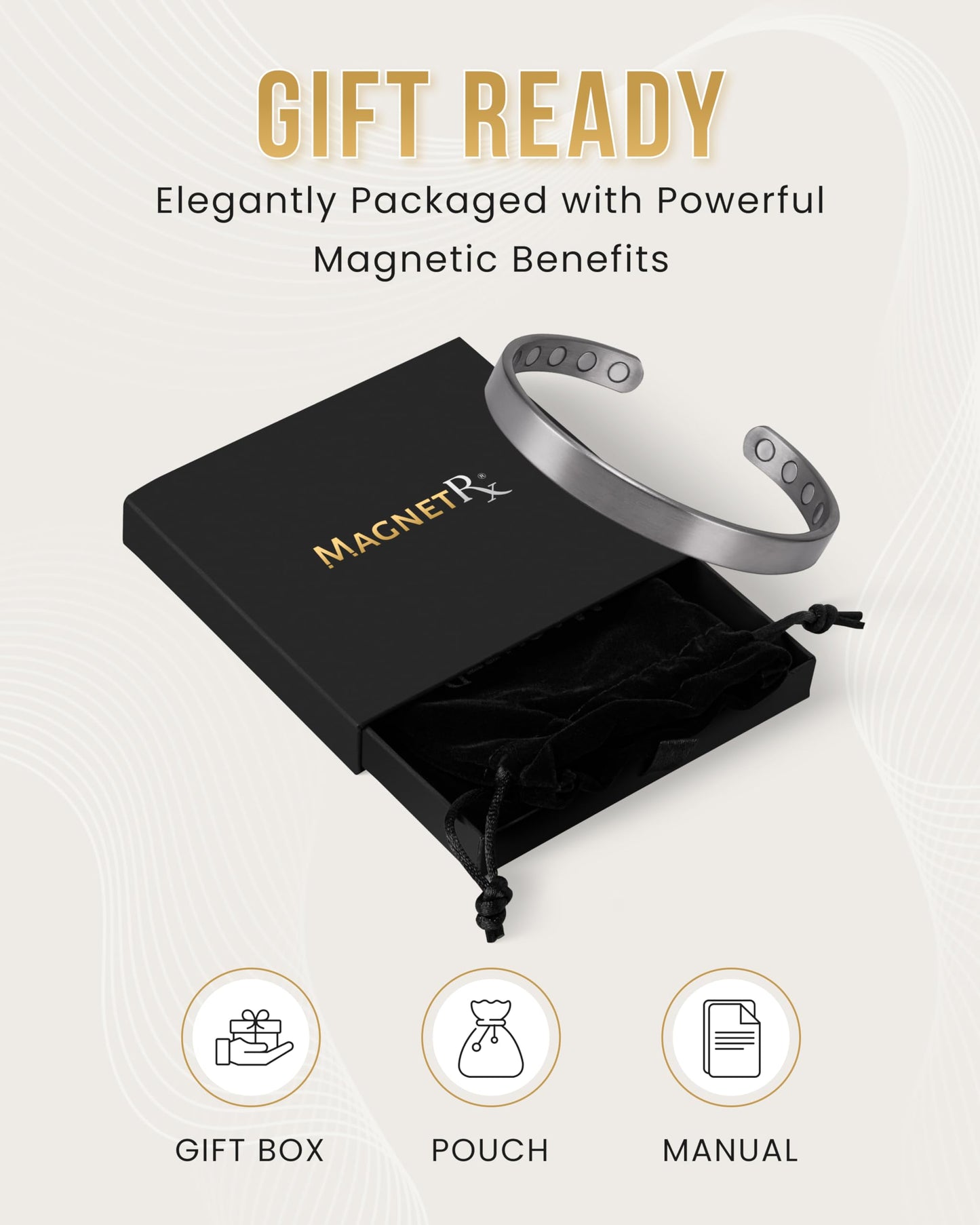 MagnetRX® Magnetic Bracelets for Men & Women - Elegant Bangle Men’s Cuff - Golf/Tennis Elbow & Balance, Stainless Steel Magnetic Bracelets for Women (Brushed Silver | Small)