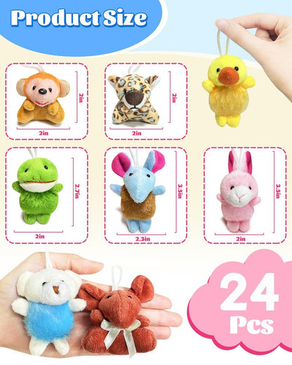 24 Pack Mini Stuffed Animals, Small Plush Keychain Party Favors for Kids 3-5, 4-8, 8-12, Bulk Treasure Box Toys for Classroom Prizes, School Gifts, Easter Basket Egg Goodie Bags Stuffers