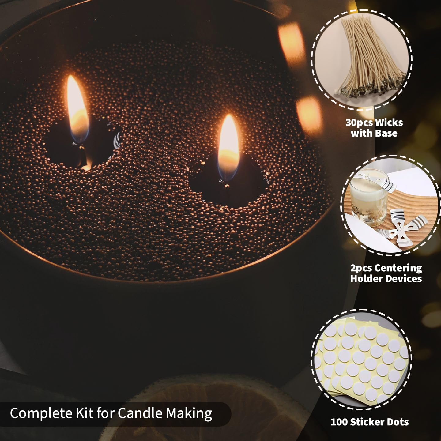 NICEME Black Customized Powder Candle Making Kit, 26Oz Candle Sand with Wicks Pearled Candle Wax for DIY Candles Making Non-Toxic Natural Refillable Sand Beaded Wax for Home Decoration Wedding Party