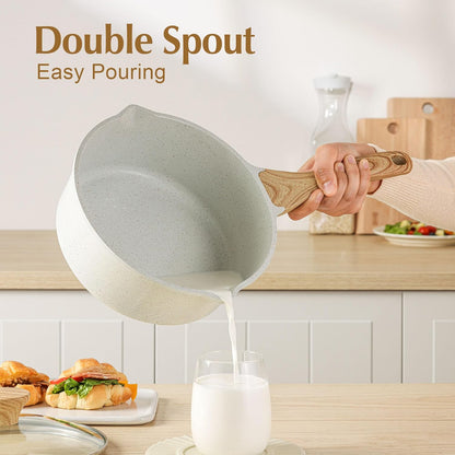 SENSARTE Nonstick White Ceramic Saucepan - 3.0 Quarts with Double Spout & Stay Cool Handle | Induction Compatible
