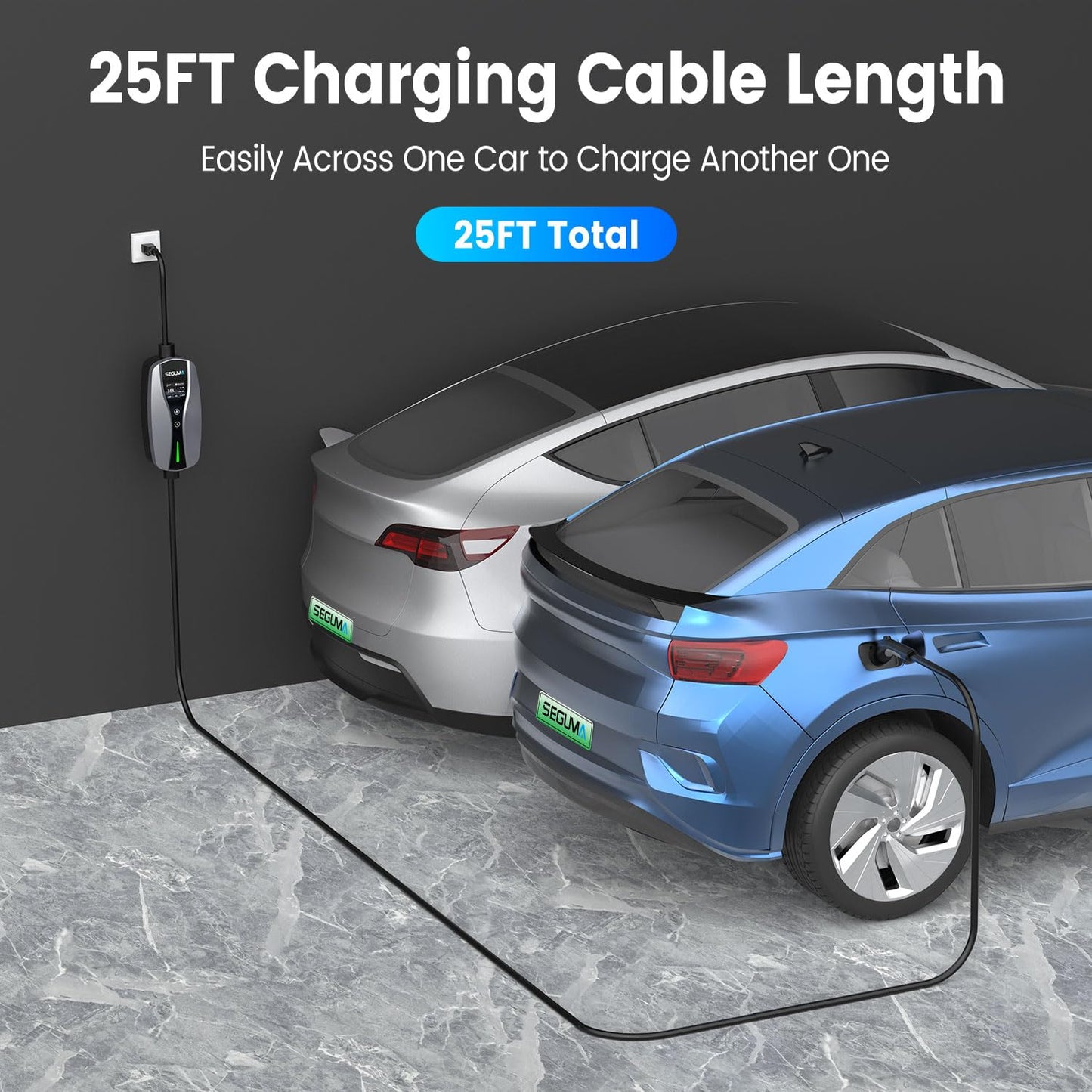 Level 1/2 EV Charger, 16Amp Adjustable Current NEMA 5-15 Plug/NEMA 6-20 Adapter, Timing Delay & LED Display 25FT Cable Portable EV Charging Station for J1772 BEVs/PHEVs 110V-240V(Silver)