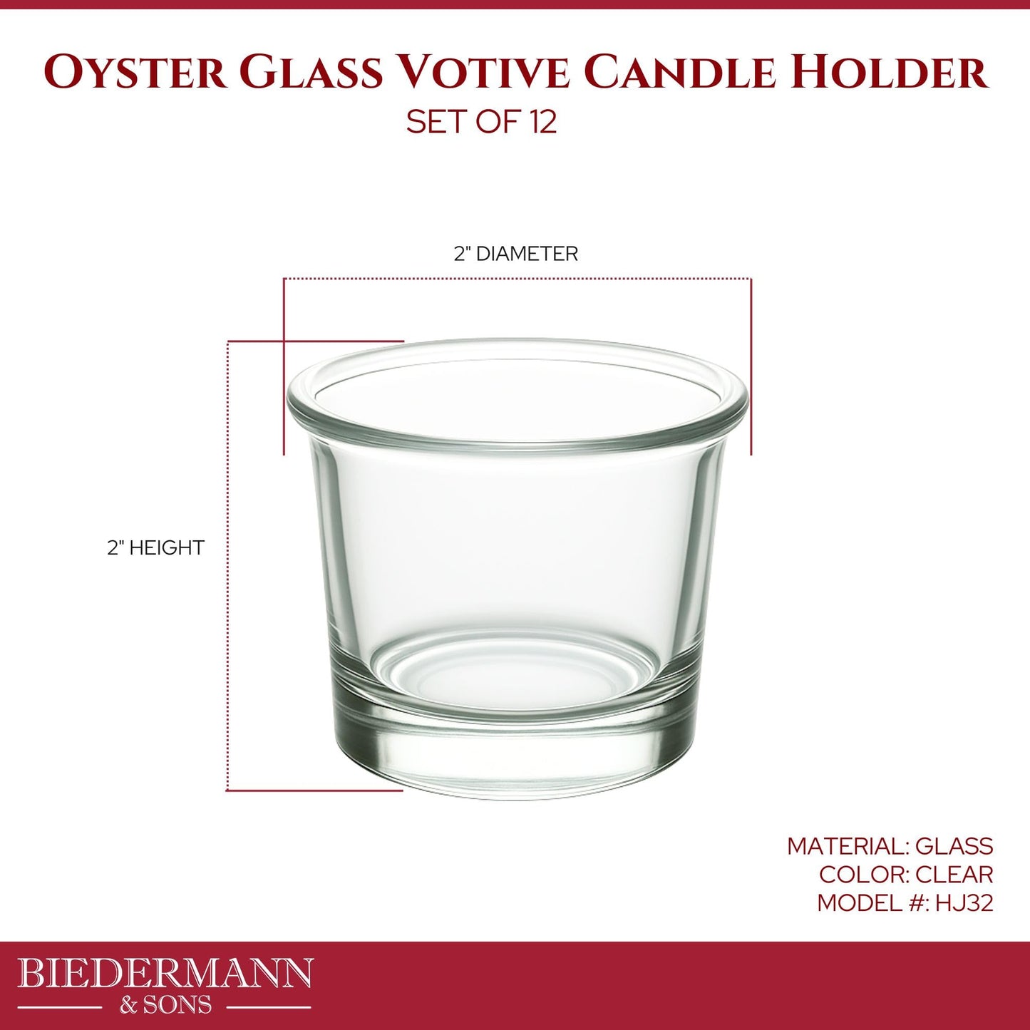 Biedermann & Sons Oyster Glass Tealight and Votive Candle Holders, Clear, 2 x 2 Inch - Set of 12