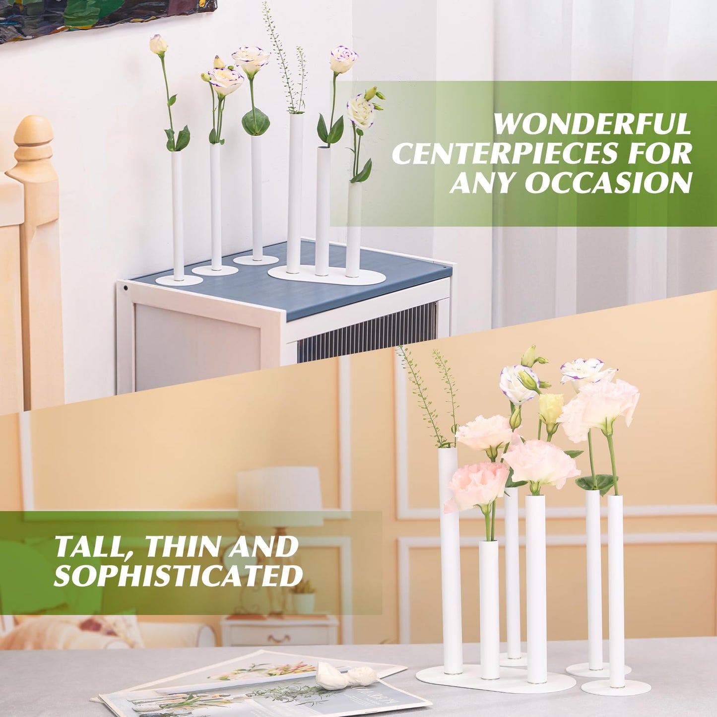 Morapin Cylindrical Set with Magnetic Base vase, Suitable for Fresh and Dried Flower Branches or Artificial Flowers, Desktop Center Decoration, Modern Style - White (6-Piece Stainless Steel vase Set)