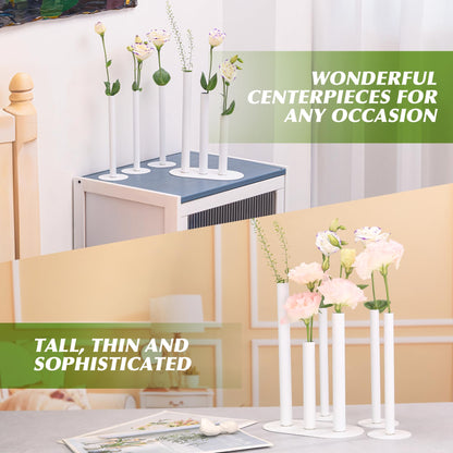 Morapin Cylindrical Set with Magnetic Base vase, Suitable for Fresh and Dried Flower Branches or Artificial Flowers, Desktop Center Decoration, Modern Style - White (6-Piece Stainless Steel vase Set)