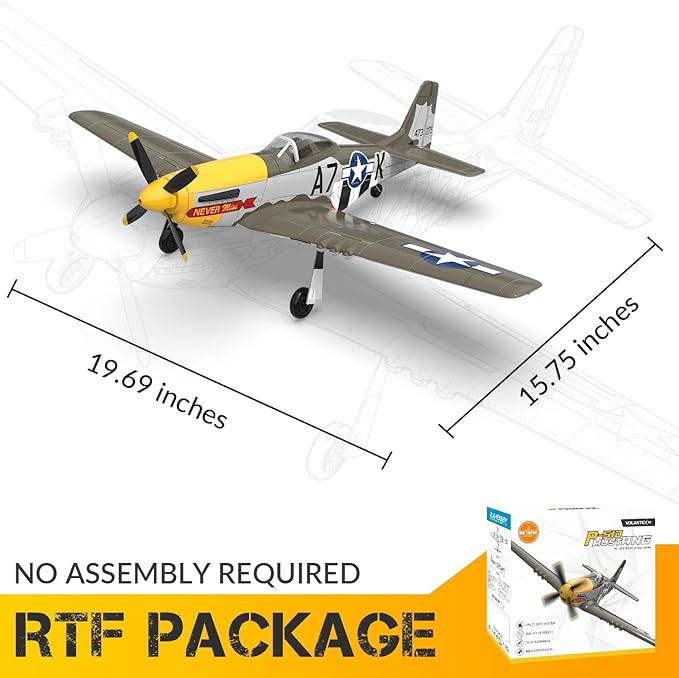 P51 Mustang RC Plane Brushless 4 Channel - VOLANTEXR 500mm RC Planes with XPilot Stabilizer &amp 3D Aerobatic RC Airplanes for Adults 2 Batteries